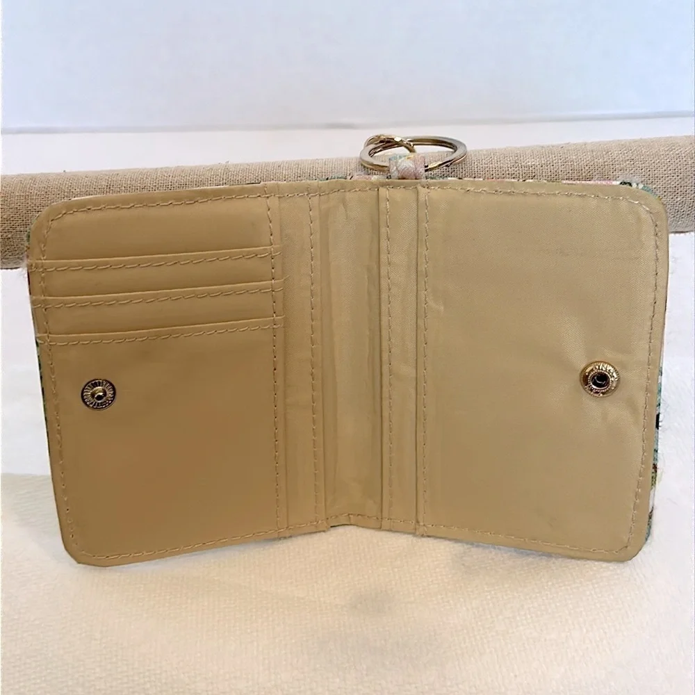 Mary Square ID Wallet with keychain- peach floral NWOT